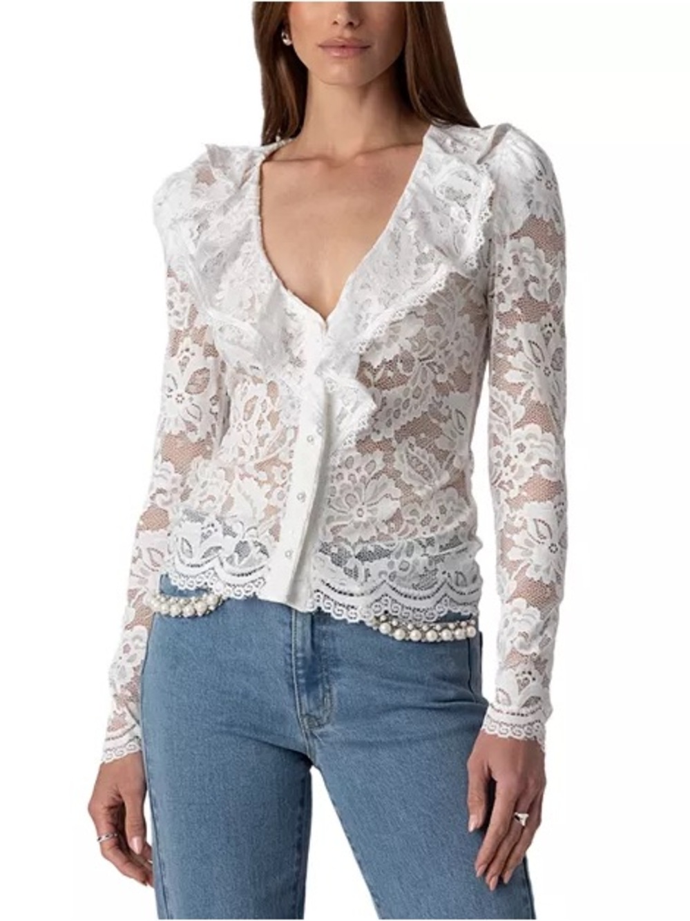 Generation Love Corsa Lace Ruffle-Front Blouse Size S NWT - Picture 5 of 9